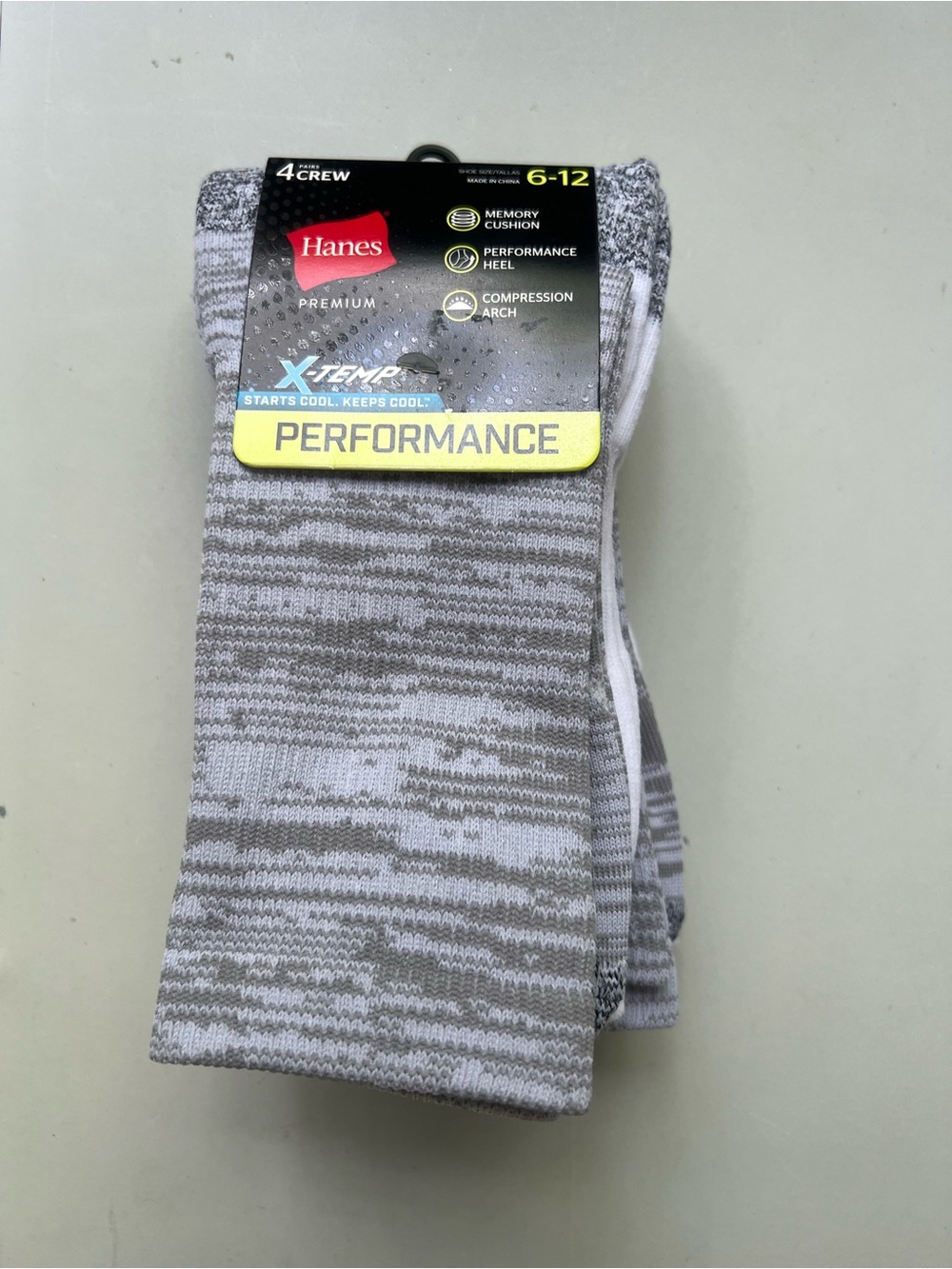 Hanes Performance Men's Gray Marled Crew Socks - 4 Pack